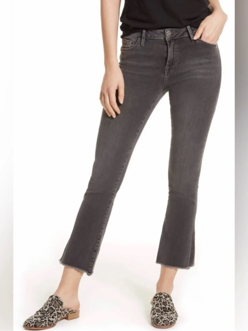 Free People Women's Gray Cropped Flare Jeans